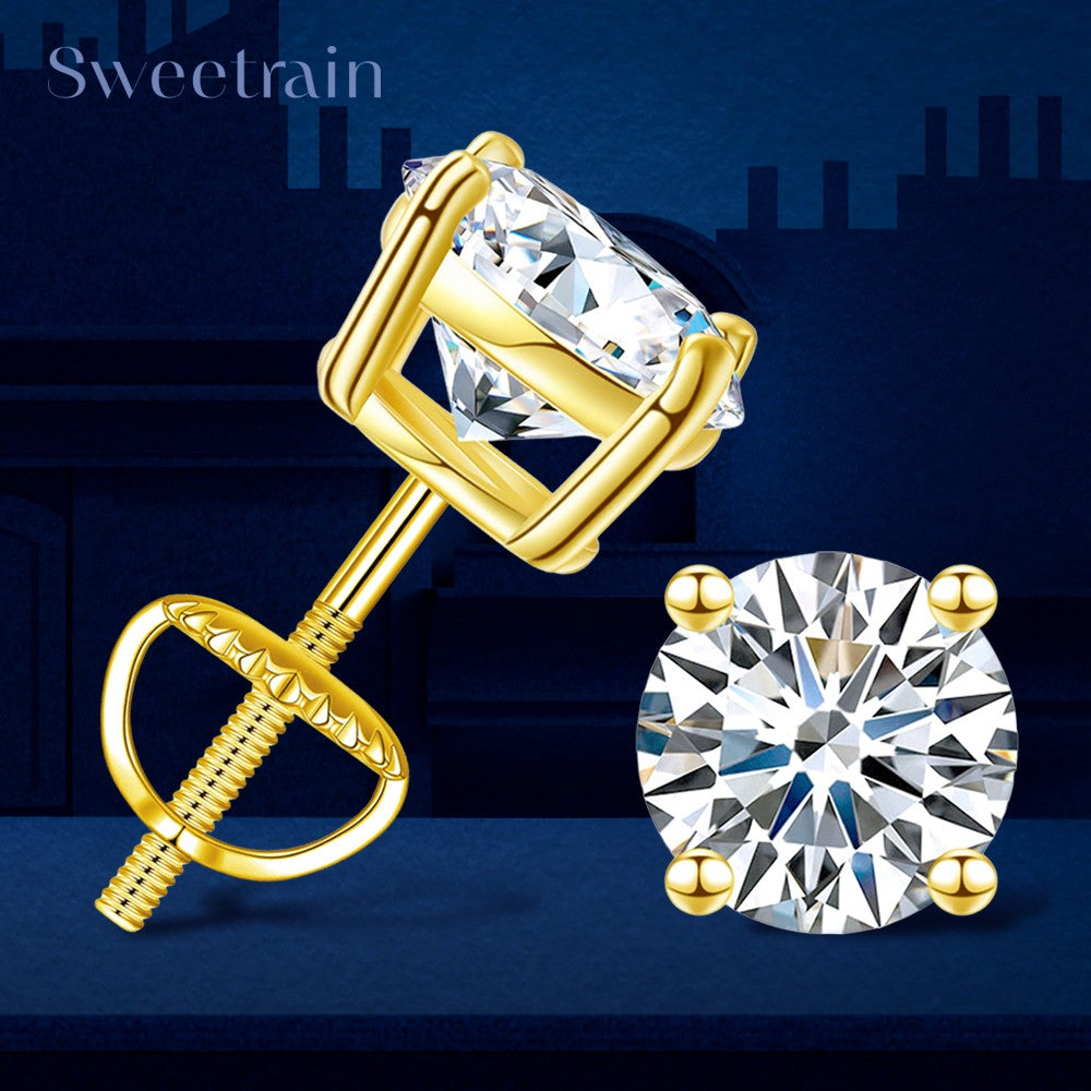 Sweetrain 0.5-2ct Moissanite Screw Back Earrings 925 Sterling Silver Brilliant Round Cut Moissanite Stud Earrings for Women Men