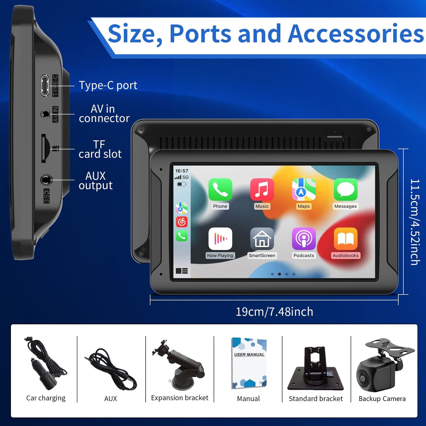 7 Inch Touch Screen Radio for Car Supporting Carplay & Android Auto?Portable Wireless Carplay Screen for Car,Car Audio Receiver