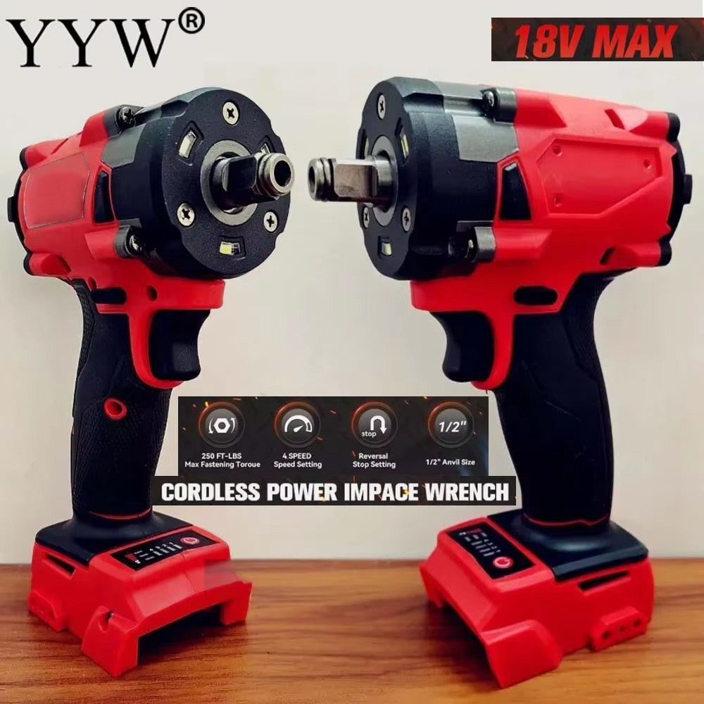 Chave de Impacto Sem Fio 4 Velocidades para Bateria Milwaukee 18V 500N.m 1/2" Chave de Fenda Elétrica Sem Escova para Pneus de Carro Ferramentas Elétricas