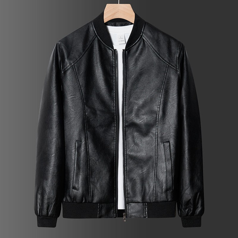 Men PU Leather Jacket Men Coats Windproof Motorcycle Autumn Stand Collar Travel Black Zipper Winter Business Zipper Overcoat