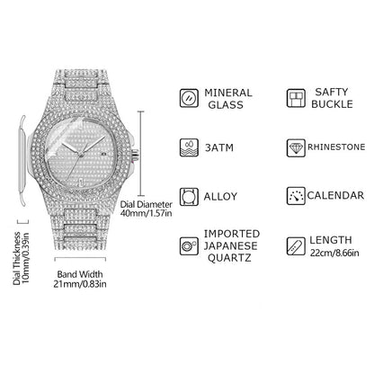 Luxury Diamond-Encrusted Hip Hop Watch Exquisite Fashion Design for Men And Women Casual Party Business Gift