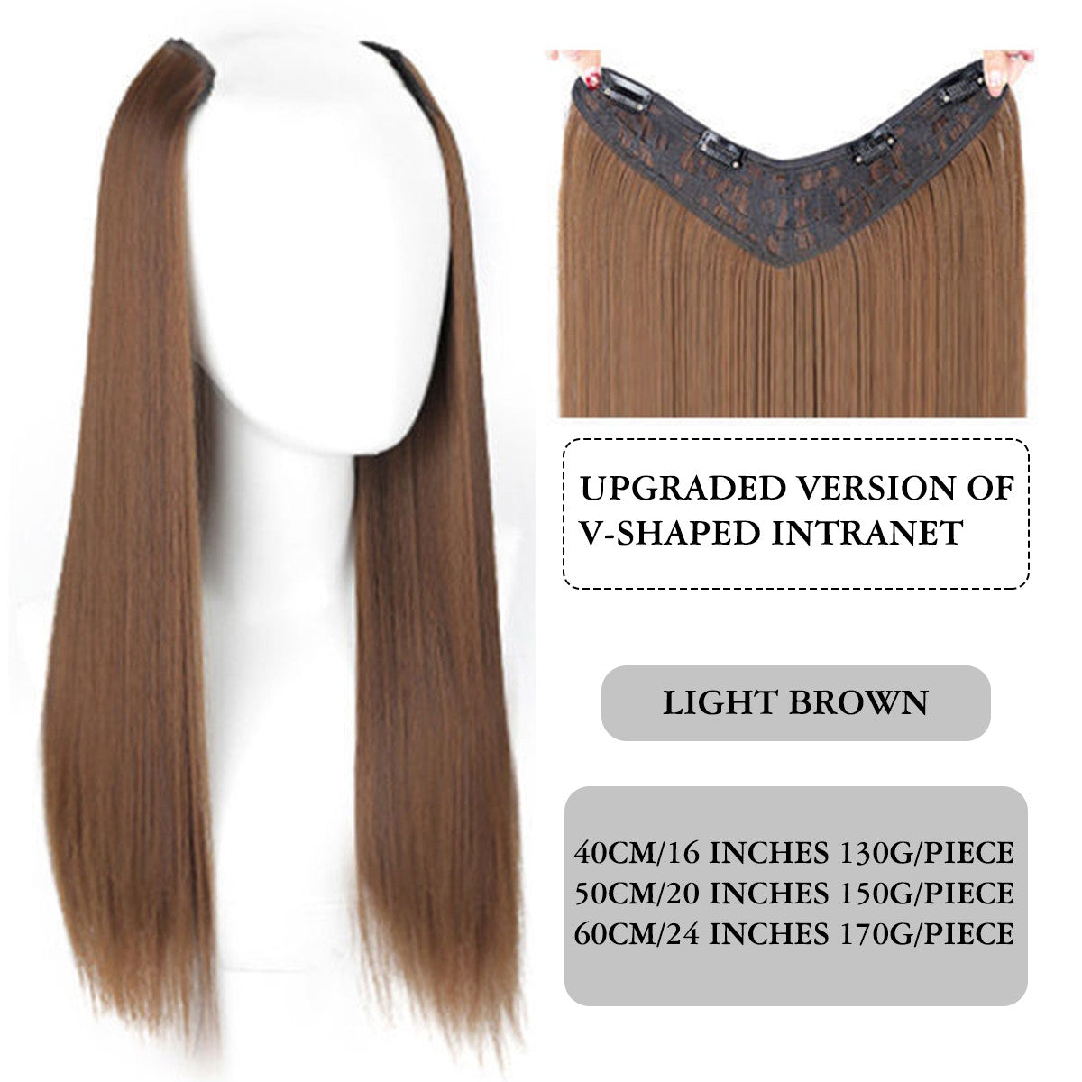Difei 16-24 inch Synthetic Long Straight Hair Extension Piece Fashion Accessories Women's Clip Hair V-shaped Wig Piece