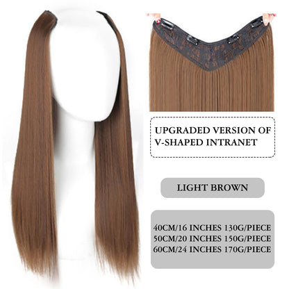 Difei 16-24 inch Synthetic Long Straight Hair Extension Piece Fashion Accessories Women's Clip Hair V-shaped Wig Piece