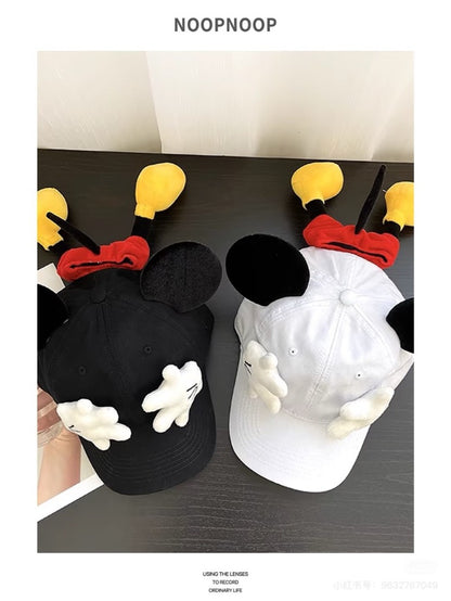 Boné de Beisebol Disney Novo Mickey Mouse Bonitinho Mickey Pequena Boneca de Palma Proteção Solar Boné com Viseira Kawaii Desenho Animado Orelhas de Mickey Chapéu de Sol
