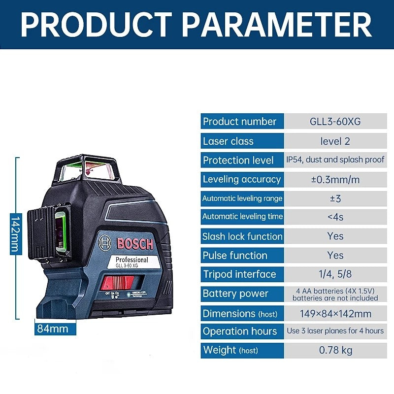 Nível a Laser Verde Bosch 12 Linhas 360 Nível a Laser GLL3-60XG Projeção de Linha de Marcação para Decoração Residencial Nível a Laser para Exterior
