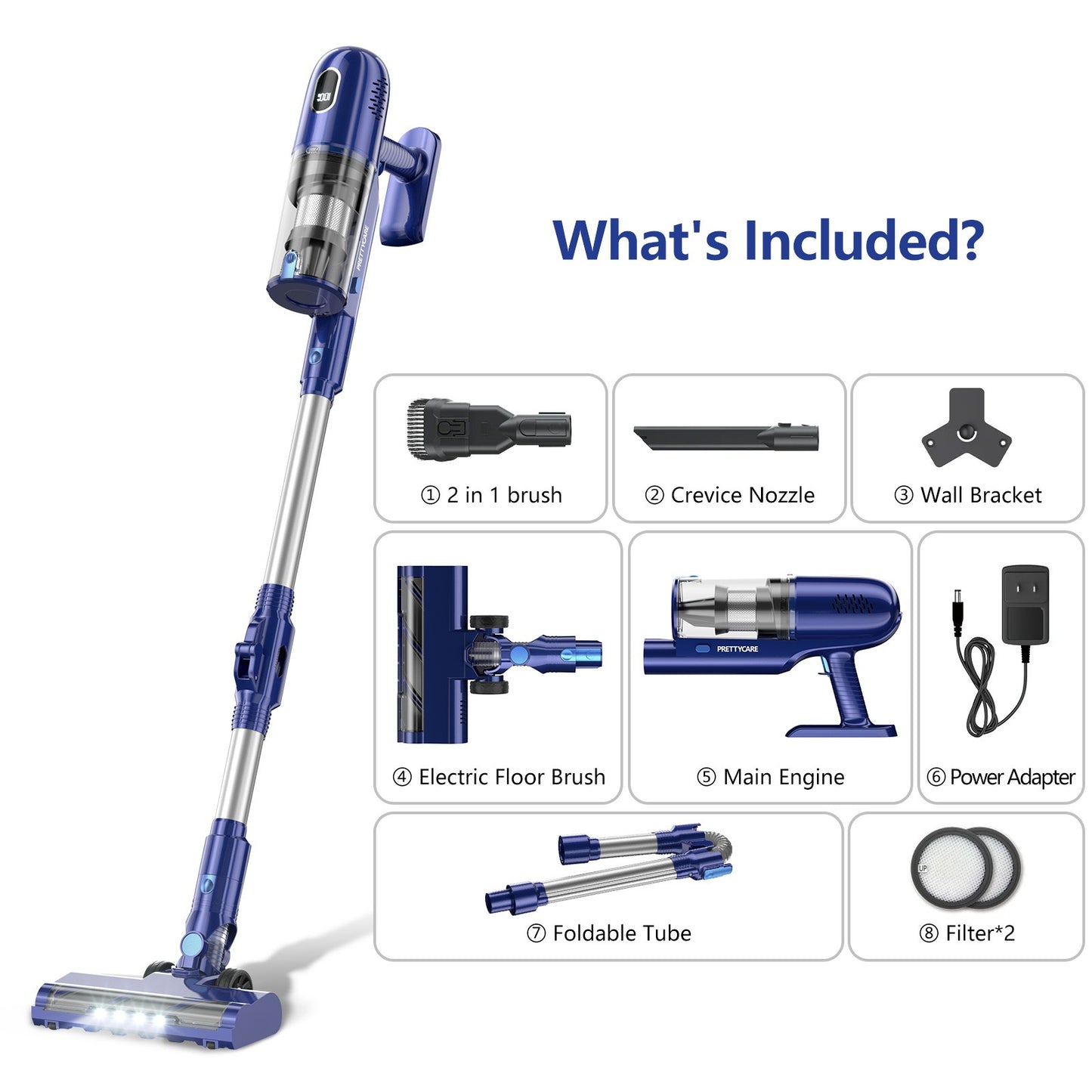 PrettyCare P1 Cordless Vacuum Cleaner 45 Mins 28Kpa Powerful Stick Vacuum with Brushless Motor LED Touch Display