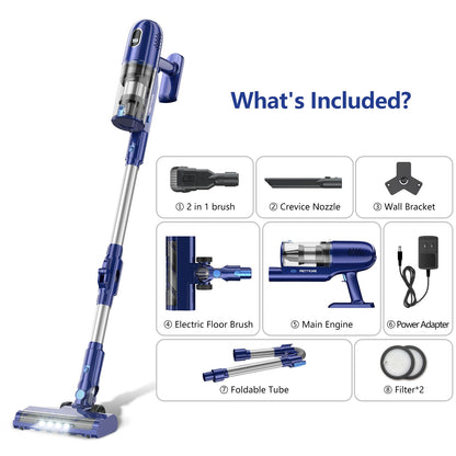 PrettyCare P1 Cordless Vacuum Cleaner 45 Mins 28Kpa Powerful Stick Vacuum with Brushless Motor LED Touch Display