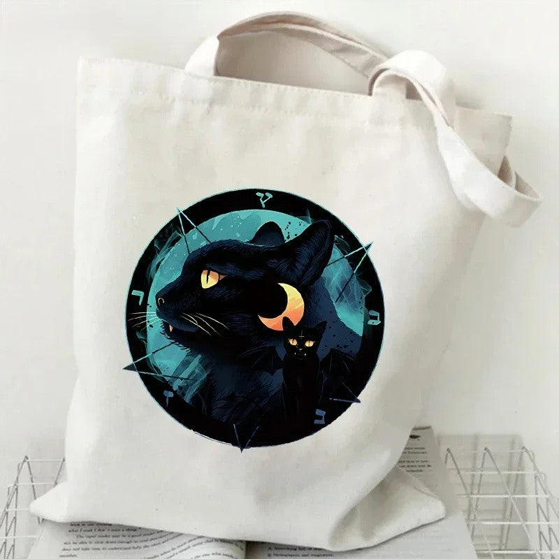 Potter Cats Printed Canvas Tote Bag for Women Handbag Harajuku Shopper Bags Cartoon Cat Aesthetic Tote Bag Female Shoulder Bag