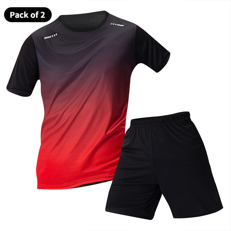 2-Piece Teenagers To Adults Parent-child Quick-drying Short-sleeved Sports Suit Men's Casual Round Neck Shirt Elastic Waist Pant
