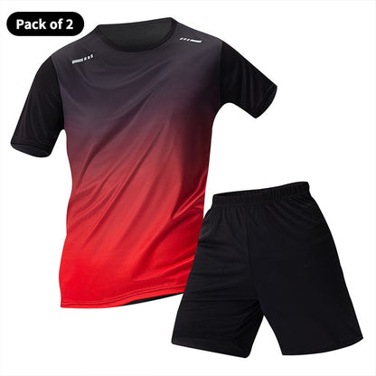 2-Piece Teenagers To Adults Parent-child Quick-drying Short-sleeved Sports Suit Men's Casual Round Neck Shirt Elastic Waist Pant