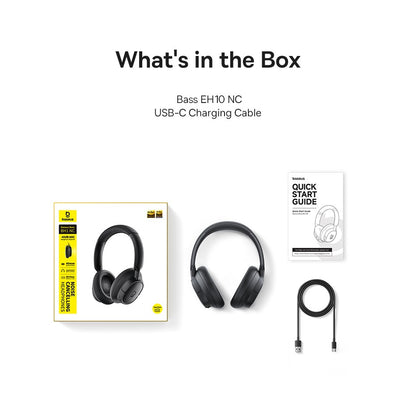 Baseus EH10 NC ANC Wireless Headphones 45dB Adaptive Hybrid Noise Cancelling Headsets Hi-Res LDAC Headphone Bluetooth 6.0 80Hrs