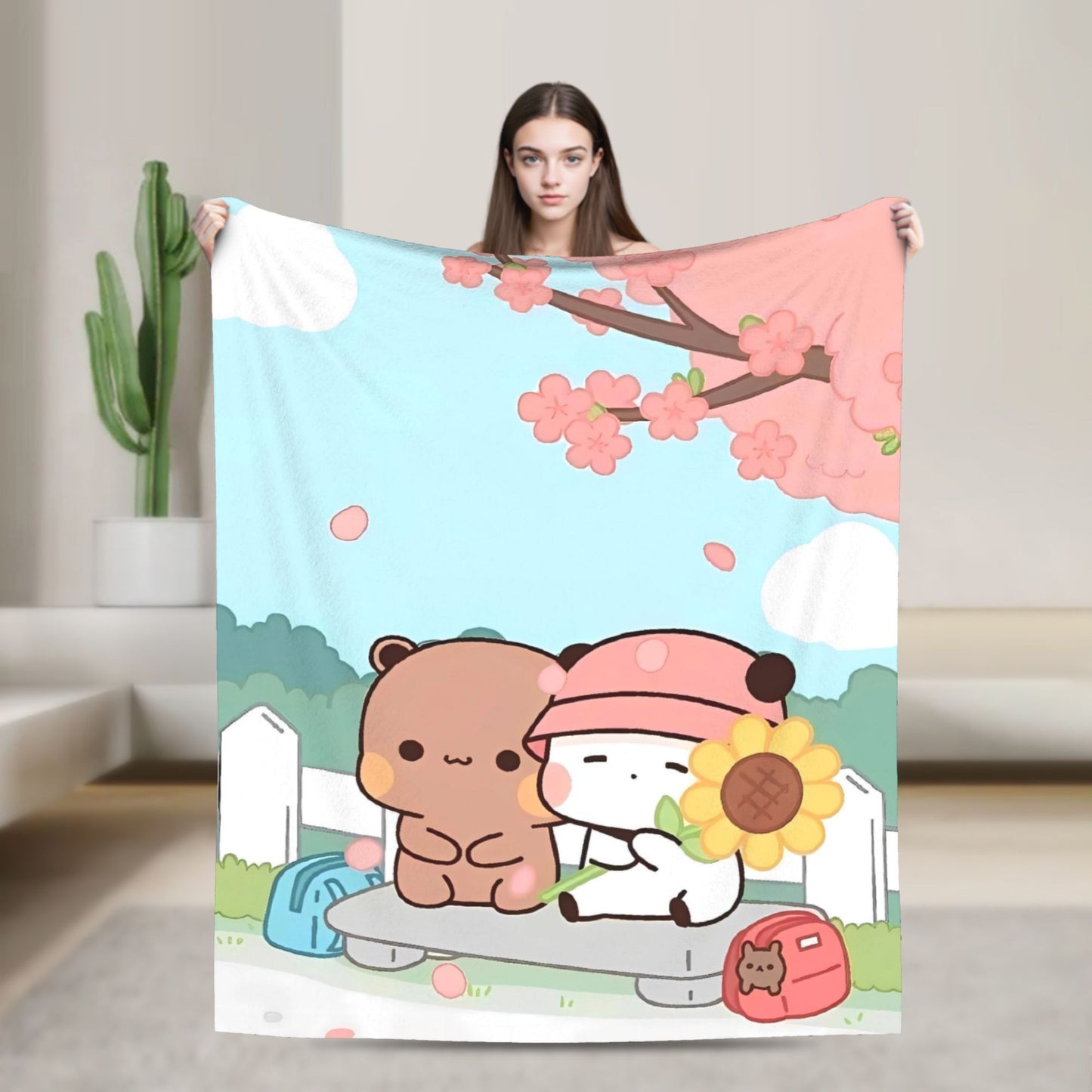 Cobertores Urso Desenho Animado Fofo Bubu Dudu Cobertor de Lã para Piquenique Macio Quente Personalizado Colcha de Qualidade Presente de Aniversário