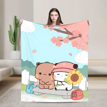 Bear Cartoon Cute Bubu Dudu Blankets  Picnic Flannel Throw Blanket ForSoft Warm Customized Quality Bedspread Birthday Present
