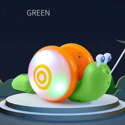 Children's Pull-Along Snail Toy, Baby Learning to Walk and Crawl Toy, Pull String Leash with Lights and Music