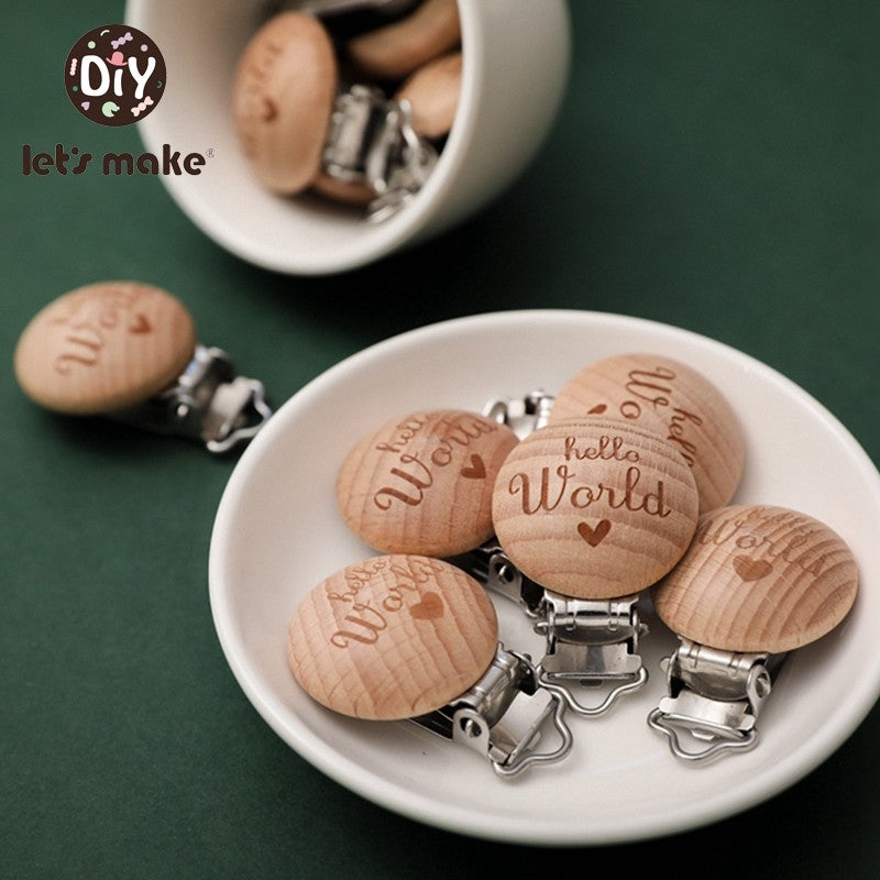 [Sale] Let's Make 5Pcs Baby Teething Beech Wooden Pacifier Chain Clip Baby Food Grade Shape Holder Dummy Clip for DIY Accesories