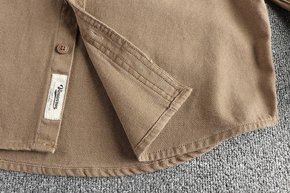 2025 Spring and Autumn New American Retro Woven Twill Cargo Shirt Men's Simple 100% Cotton Washed Double Pocket Causal Blousers