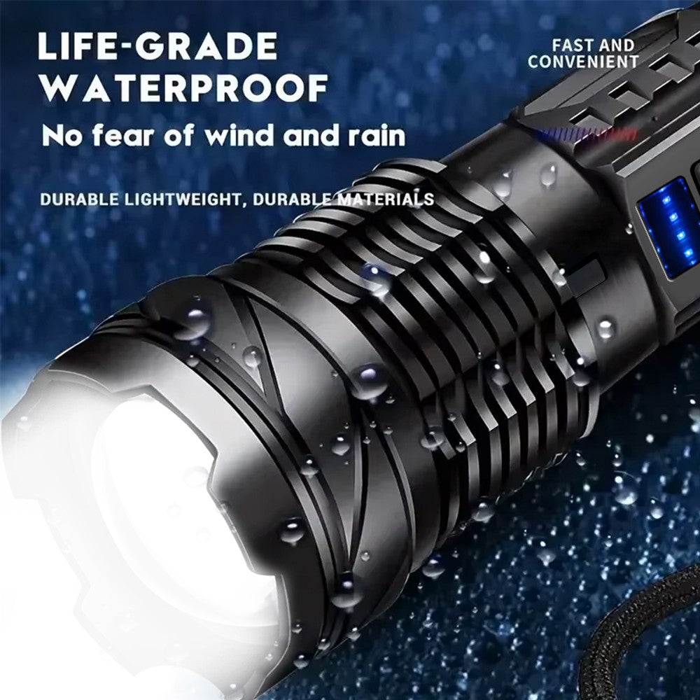 High Power LED Flashlight Powerful USB Rechargeable Zoomable Flashlight with COB Side Light Torch for Outdoor Camping Hiking