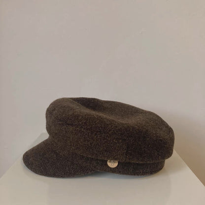 Korean Blogger Same Style Metal Button Autumn Winter Maillard Duck Bill Hat Woolen Newsboy Cap Eight Panel Hat for Women