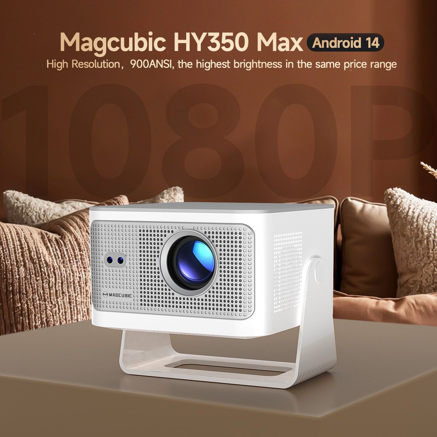 Projetor Magcubic Android 14 900 ANSI Foco Automático Nativo 1080P Suporte 8K Com Wifi6 BT5.4 Portátil para Filmes ao Ar Livre HY350Max