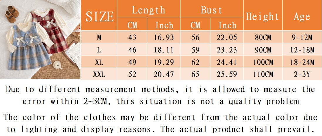 9 Months -3 Years Old Spring And Autumn New Plaid Baby Girl Dress, Sweet Bow Children'S Long Sleeved Clothes