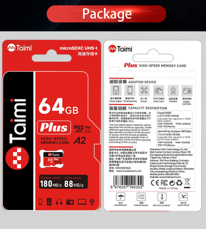 Cartão de memória Taimi Ultra microSDXC UHS-I - C10, U3, Full HD, A2, cartão MicroSD de 64 GB 256 GB para gravação e leitura em alta velocidade