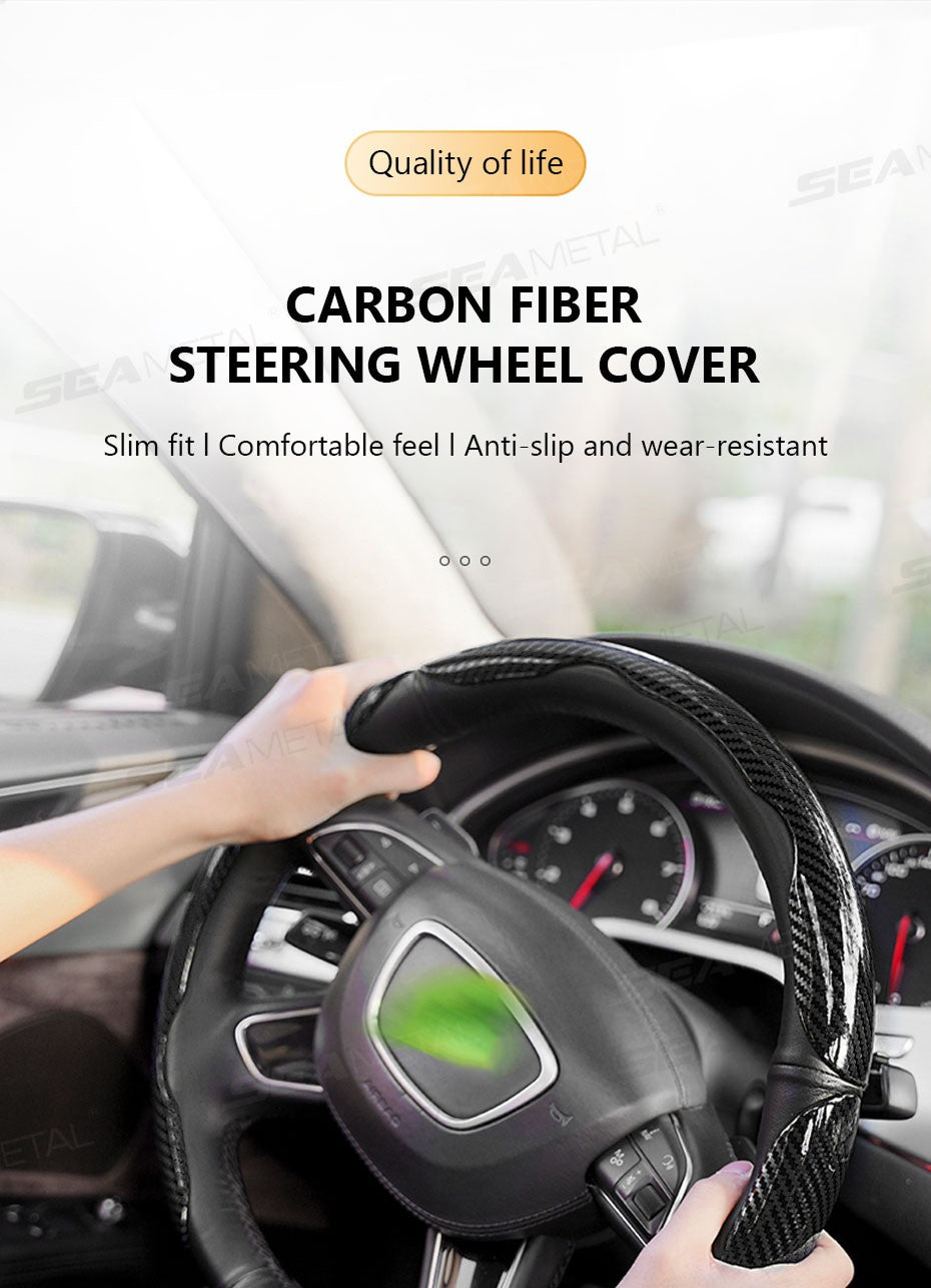 SEAMETAL 2/3Pcs Car Steering Wheel Cover Carbon Fiber Anti-Slip Steer Wheel Protector Cover 38cm Universal Car Protection Cover