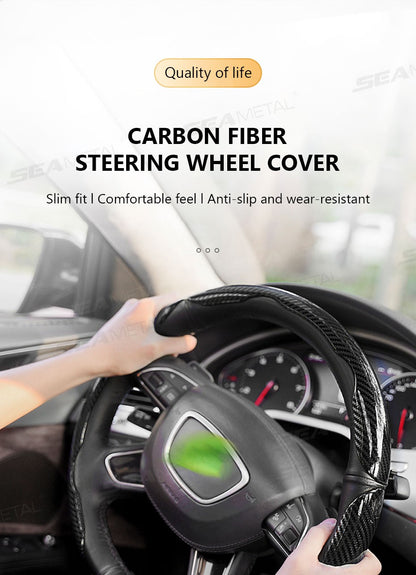 SEAMETAL 2/3Pcs Car Steering Wheel Cover Carbon Fiber Anti-Slip Steer Wheel Protector Cover 38cm Universal Car Protection Cover