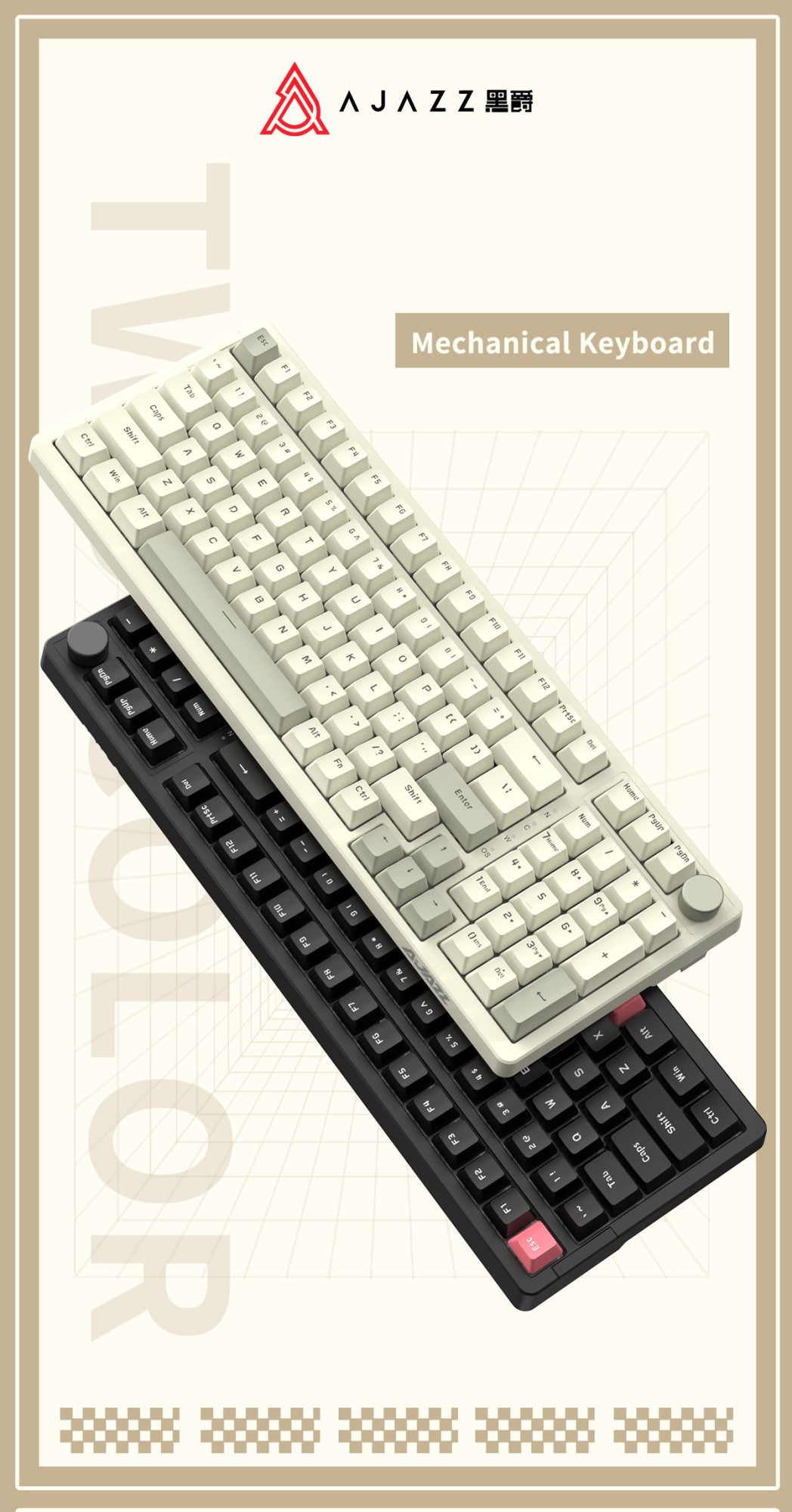 Teclado Mecânico com Fio Ajazz AK992, Layout Completo de 98 Teclas, Hot-Swap, Teclado USB para Jogos, Botão de Tecla Multimídia para Desktop PC Laptop