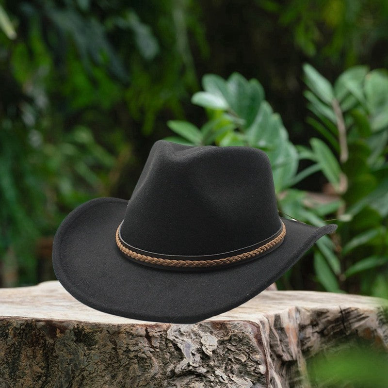 Classic Cowboy Hats for Women Men Retro Cowgirl Hats Wide Brim Felt Hats with Decorative Band
