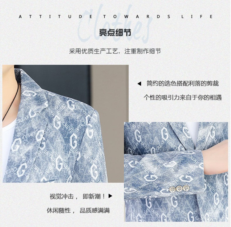 New Floral Pattern Autumn Winter Men's Suit Slim Fit Youth Formal Single Blazer Jacket