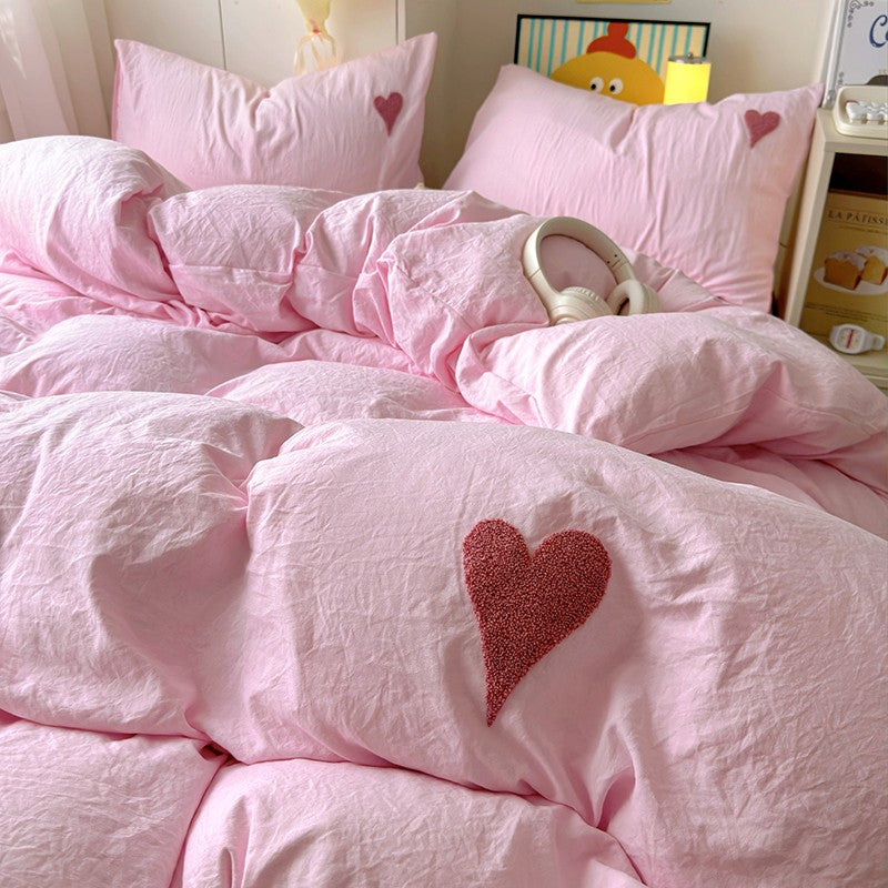 Korean Solid Color Bedding Set Adults Kids Twin Full Queen Size Soft Bed Flat Sheet Duvet Cover Set Pillowcases Simple Bed Linen