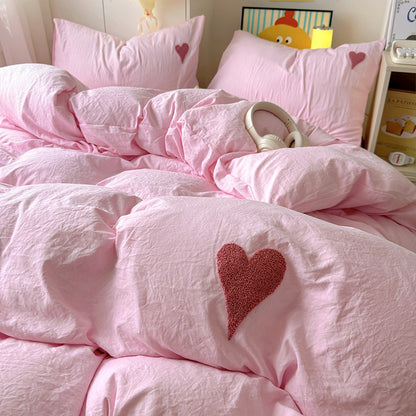 Korean Solid Color Bedding Set Adults Kids Twin Full Queen Size Soft Bed Flat Sheet Duvet Cover Set Pillowcases Simple Bed Linen