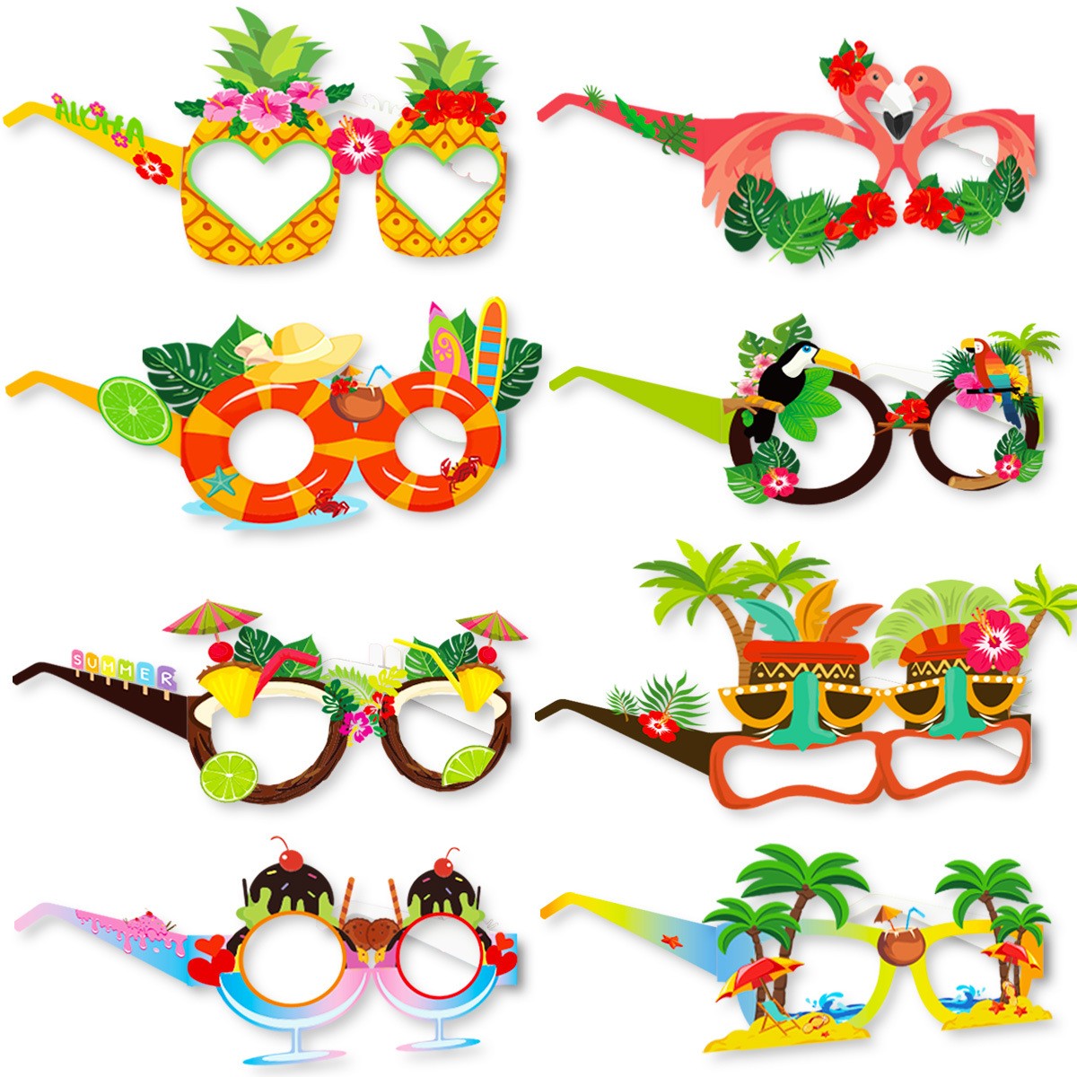9pcs Hawaii Themed Party Wine Bottle Stickers Pink Flamingo Pineapple Stickers Summer Beach Party Supplies Decoration 4.02×5inch