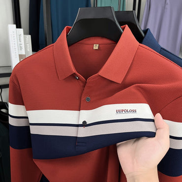 Classic fashion striped long sleeve polo shirt men's luxury brand letter printed business casual spring autumn new lapel T-shirt