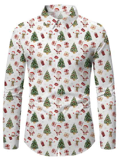 Christmas Festival Theme Men's 3D Printed Formal Shirts Santa Claus Elk Graphic Long Sleeve Shirt Fashion Men's Shirts For Men