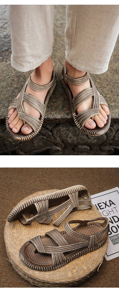 Retro Summer Sandals Men Cheap Woven Flat Sandal Man Lightweight Non-slip Outdoor Beach Shoes Men's Flip-flops sandalias hombre
