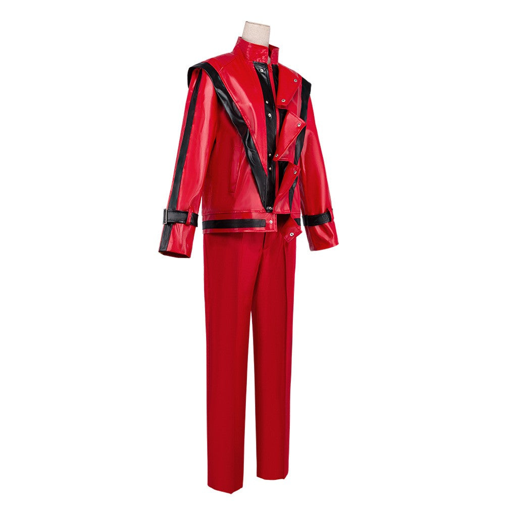 Michael Jackson Thriller Scary Cosplay Costumes movie Red Leather Jacket Pants Uniform Anime Halloween Costume for Men Woman