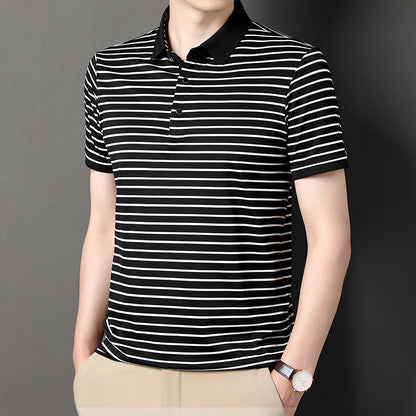 2024 Men's New Striped Cotton Business Casual Short Sleeved POLO Shirt Fashion Short Sleeved Comfortable and Breathable Top