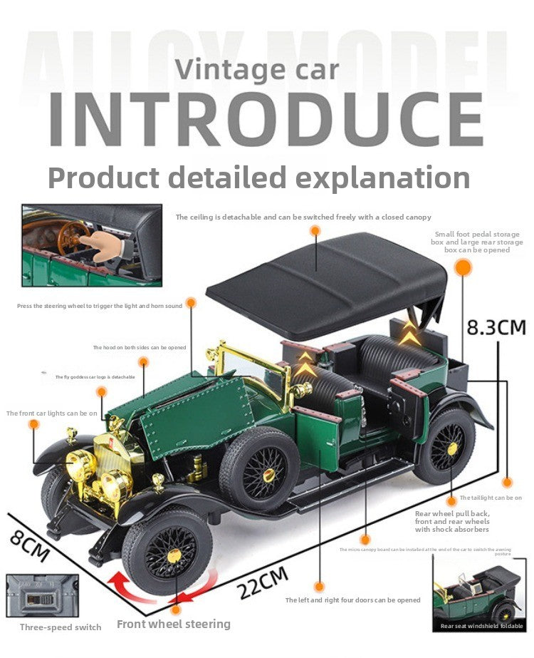Simulação 1:24 Phantom Vintage Car Liga Modelo de Carro Coleção Enfeites Luz de Som Puxar para Trás Menino Presente Miniatura de Luz de Som