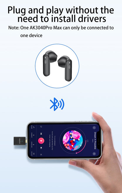 eppfun LE Audio LC3 Bluetooth5.4 Audio Transmitter aptX-LL/HD Type-c Wireless Stereo Music Adapter with Auracast for PC TV PS4/5
