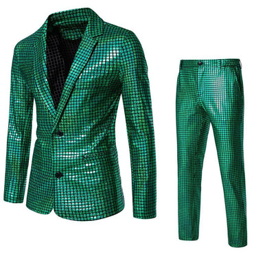 Fashionable New Men's Sequin Hot Stamping Suit Disco Cosplay Party Stage Nightclub Shiny and Cool Performance Suit Set SizeS-3XL