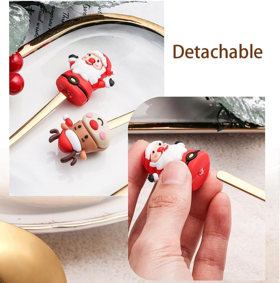 Conjunto 6 Peças de Garfos e Colheres Papai Noel Árvore de Natal Aço Inoxidável Colher de Café Sobremesa Utensílios de Mesa para Festa de Natal Presente Requintado