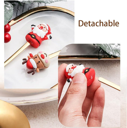 Conjunto 6 Peças de Garfos e Colheres Papai Noel Árvore de Natal Aço Inoxidável Colher de Café Sobremesa Utensílios de Mesa para Festa de Natal Presente Requintado