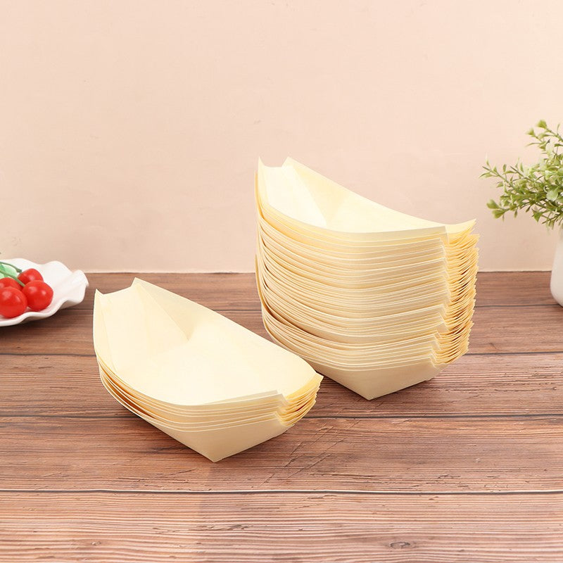 Bandejas de Alimentos 50pçs Barco de Madeira para Sushi Bambu Natural Descartável Caiaque Salada Sobremesa Bolo de Pinheiro Barco Tigela de Lanche Tapete Bandeja de Prato de Sushi