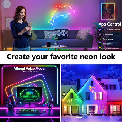 DC 24V RGB Neon Led Strip Light With Bluetooth 30 Meters Outdoor IP65 Waterproof Neon Rope Lights App Remote Control Band