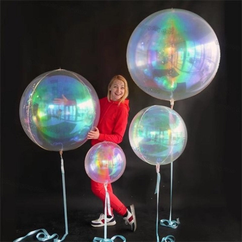 12Pcs Iridescent 4D Round Foil Balloons 22/12/10IN Holographic 4D Foil Balloons Helium Air Globos Mermaid Birthday Wedding Decor