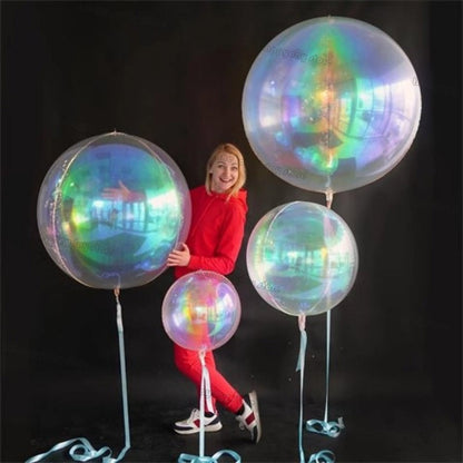 12Pcs Iridescent 4D Round Foil Balloons 22/12/10IN Holographic 4D Foil Balloons Helium Air Globos Mermaid Birthday Wedding Decor