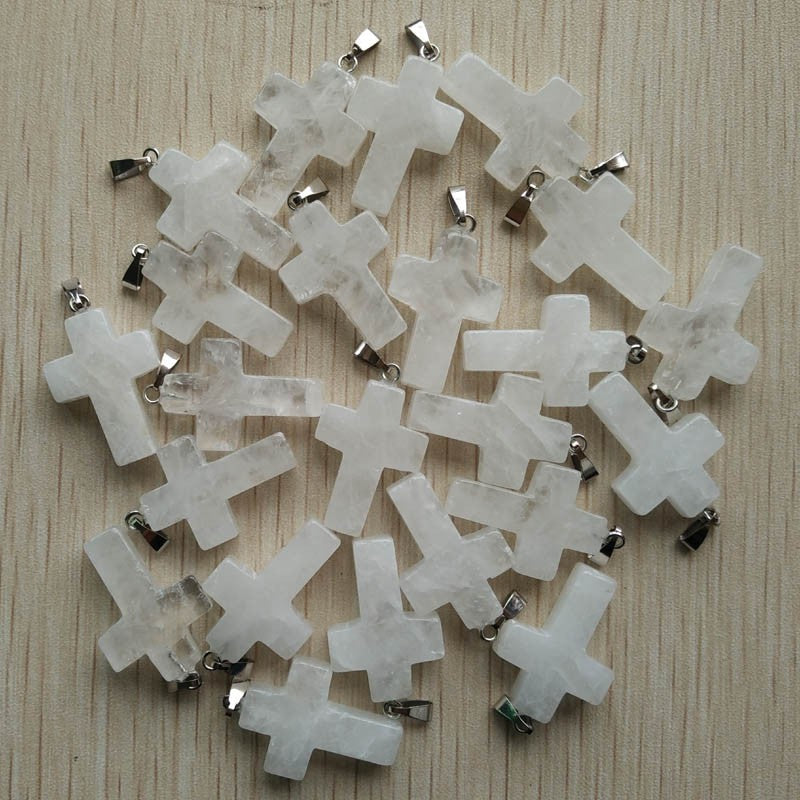 Wholesale 50pcs/lot Fashion Hot Sell Natural Stone Mixed Color Assort Cross Pendants Charms Fit Necklaces Jewelry Making