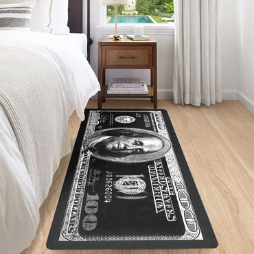 VIKAMA Black Us Dollar Long Strip Floor Mat, Soft And Comfortable, Bedside Rug, Bathroom Foot Mat, Home Decoration