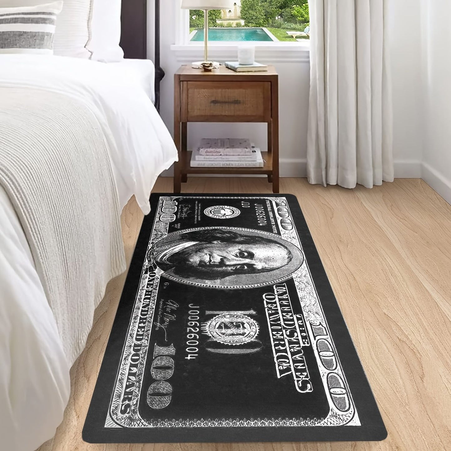 VIKAMA Black Us Dollar Long Strip Floor Mat, Soft And Comfortable, Bedside Rug, Bathroom Foot Mat, Home Decoration